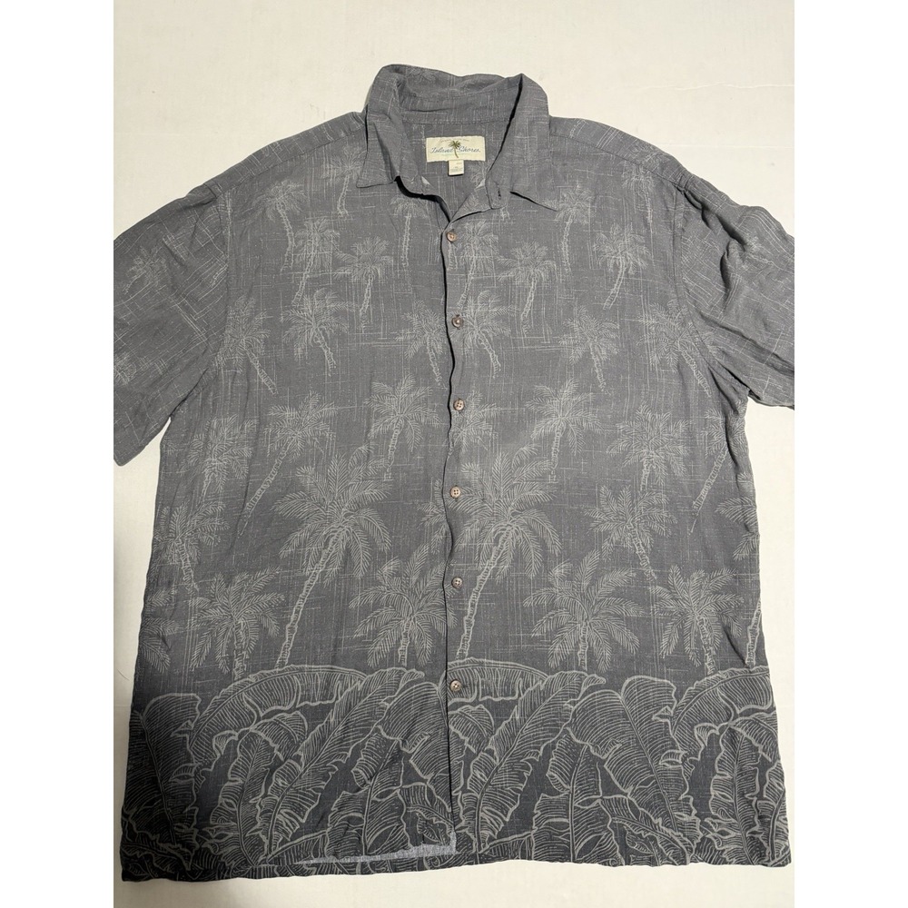 island shores 100% rayon grey hawaiian ss button up shirt, men's xl